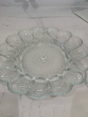 Vintage Indiana Hobnail Clear Glass Deviled Egg Platter Plate 11"